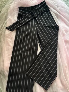 Ultra Flirt Black Pinstripe Wide-Leg Tie-Waist Pants
